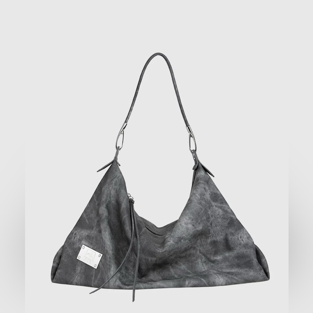 Faux Leather Gray Distressed Hobo Shoulder Bag